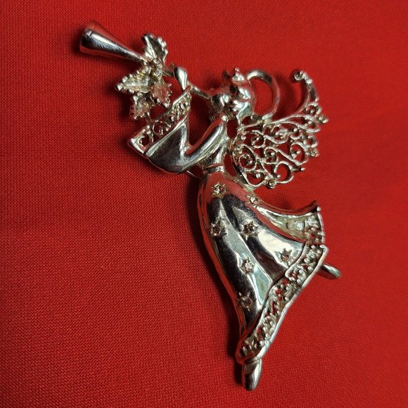 Angel Playing Trumpet Christmas Pin Brooch - Picture 6 of 12